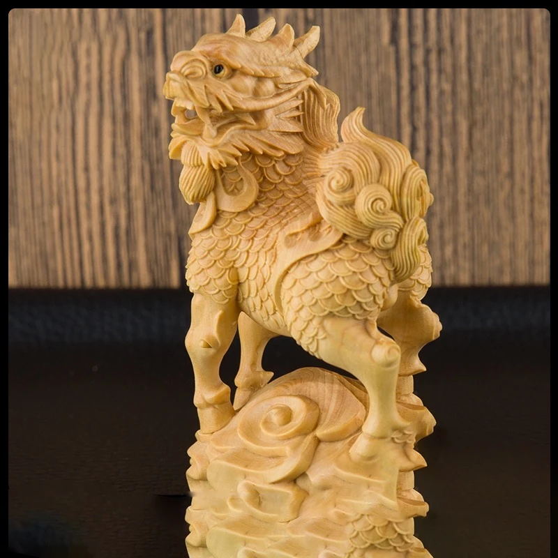 Boxwood 9.7 Chinese traditional carving crafts Kylin small ornaments solid wood lucky decorations