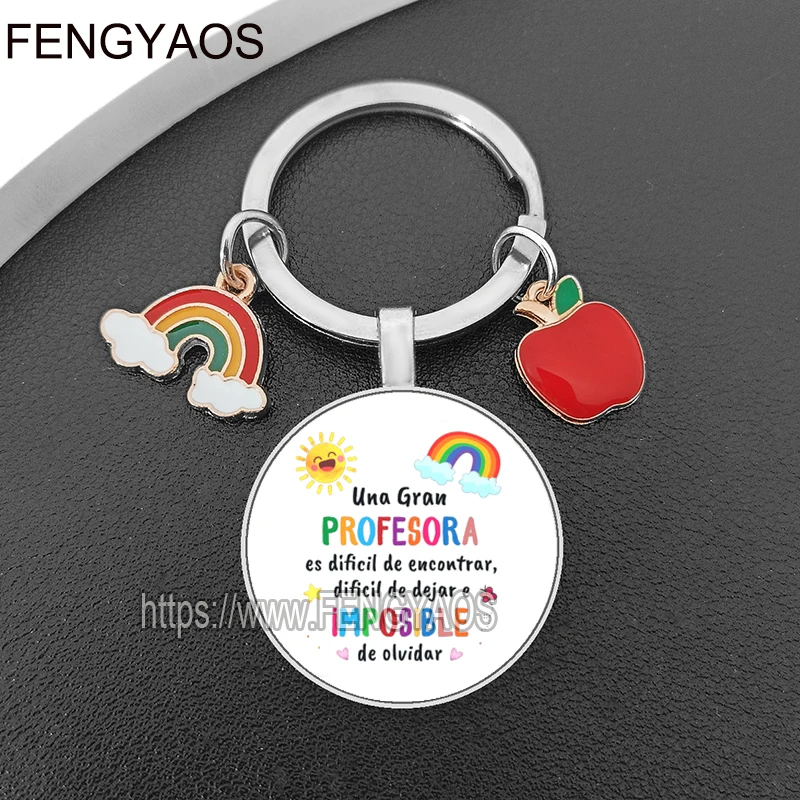 Spanish Teacher Gift Keyring A Great Teacher Keychains In Spanish Text Purse Bag Keychain Thanks Gift for Professor