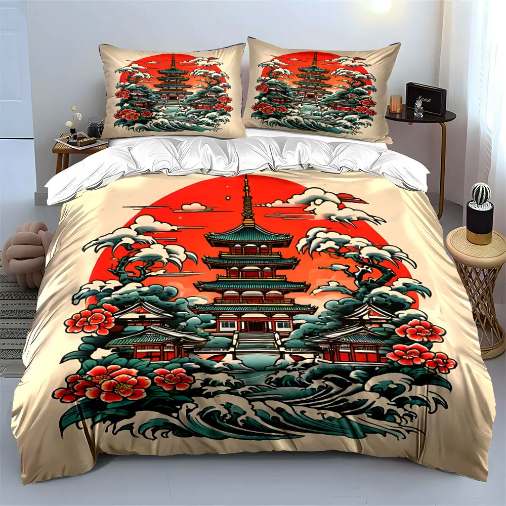 Japanese Pagoda Art Decor Set Multiple sizes kid's and adults' bedroom Exquisite 3PC bedding set, gift