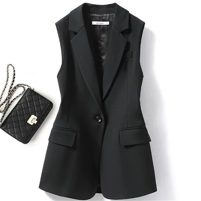 

2024 New Spring And Autumn Women Blazer Vest Button Elegant Ladies Slim Sleeveless Jacket Suit Waistcoat Female Outerwear W157