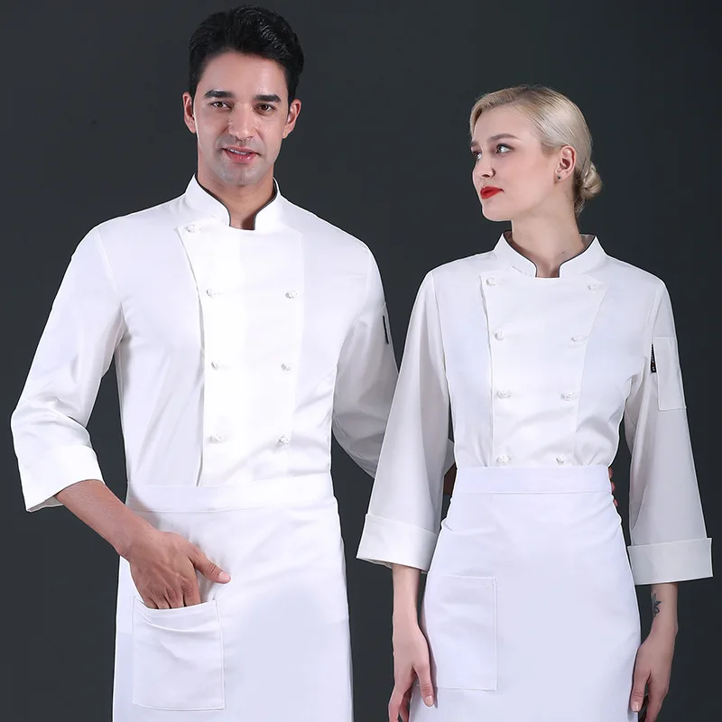 C326 Chef Shirt Chef Jacket Long Adjustable Sleeve Waiter Coat Unisex Cook Coat Restaurant Hotel Kitchen Wear Waiter Uniform