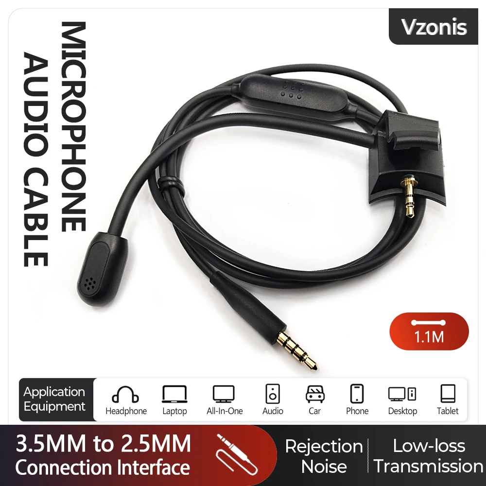 Detachable Gaming Headset Microphone Cable Noise-reducing E-sports Microphone Line with 3.5MM to 2.5MM Plug for BOSE QC45