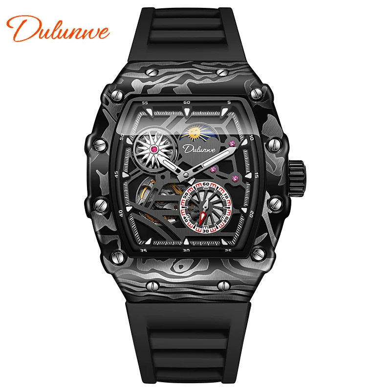 Men\'s automatic mechanical watch luxury glow-in-the-dark wine barrel hollowed out watch Sun Moon Stars 30 meters waterproof men\'