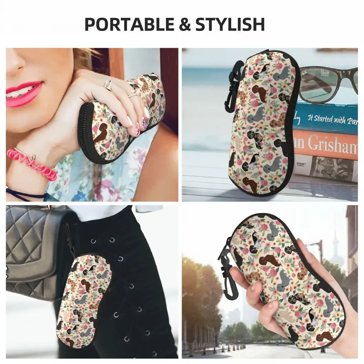 Estuche para gafas personalizado Doxie Florals Dachshund Shell mujeres hombres Cool salchicha amantes de los perros estuche para gafas caja para gafas de sol bolsa