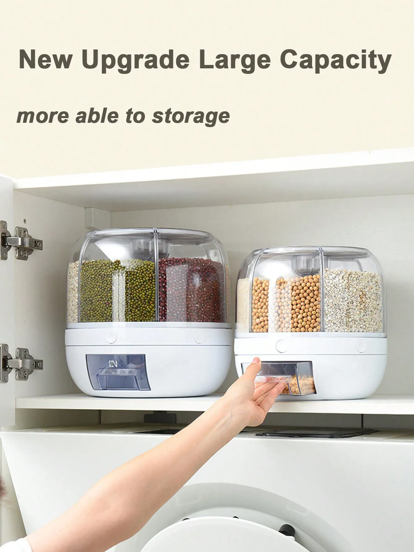 صندوق تخزين الأرز الدوار المكون من 6 أقسام - حاوية بلاستيكية محكمة الغلق للرطوبة/المقاومة للحشرات