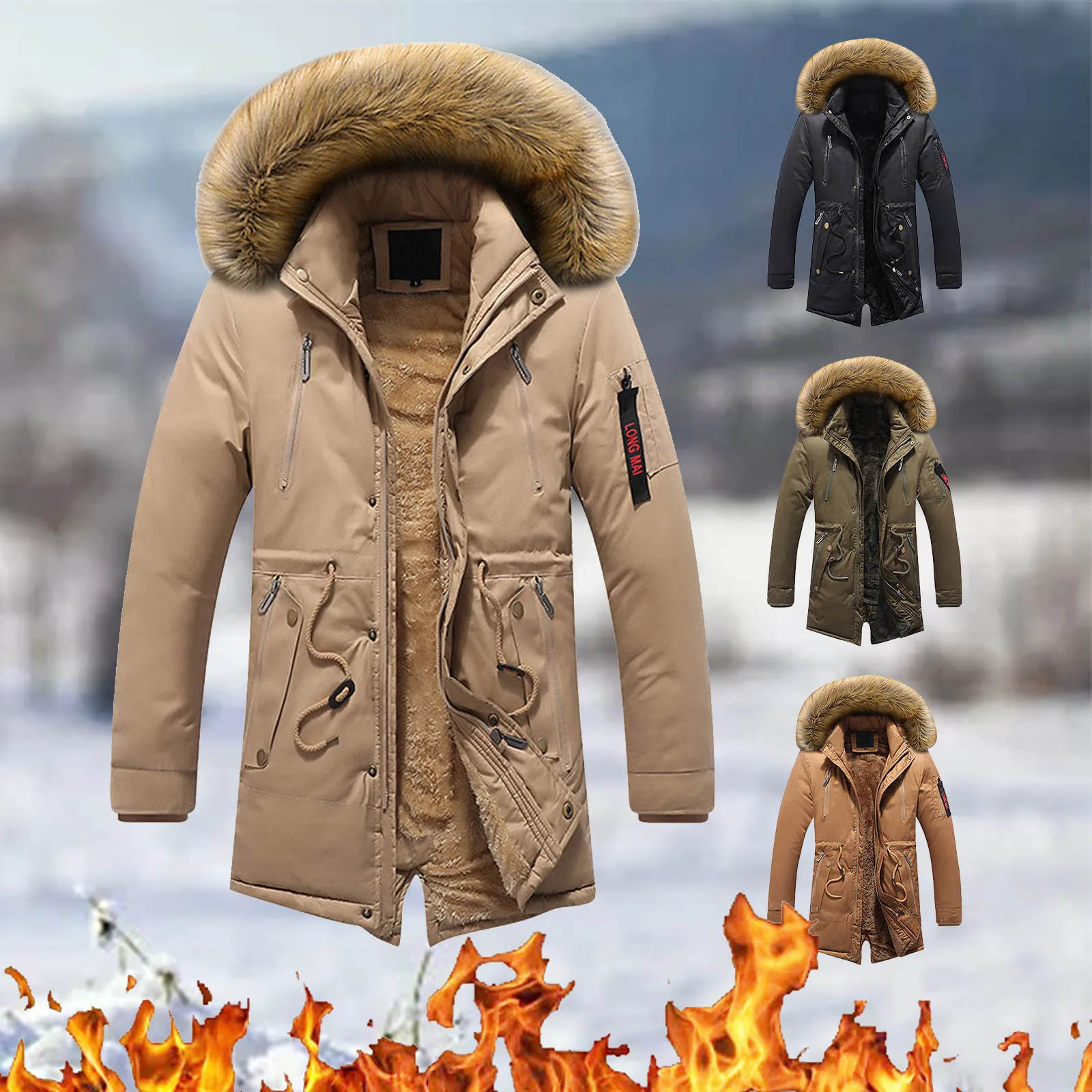 Winter Plush Hooded Jackets Men Military Fur Lined Thicken Warm Windbreaker Coats Men High Quality Outdoor Parka Outwear