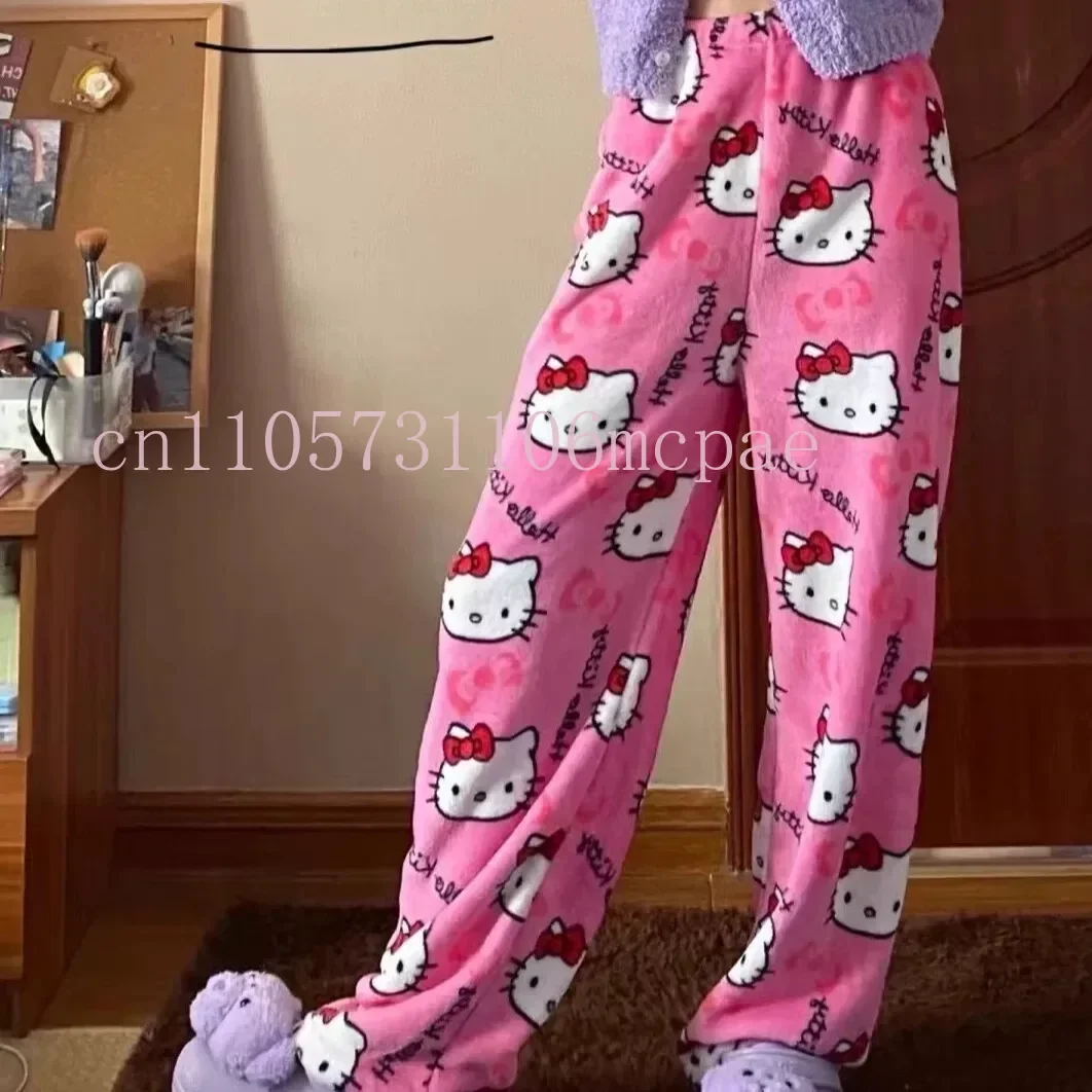 

Hello Kitty Pajamas Pants Y2K Anime Women's Pajama Pants Cartoon Couple Home Sleepwear Student Trousers Leisure Home Clothing