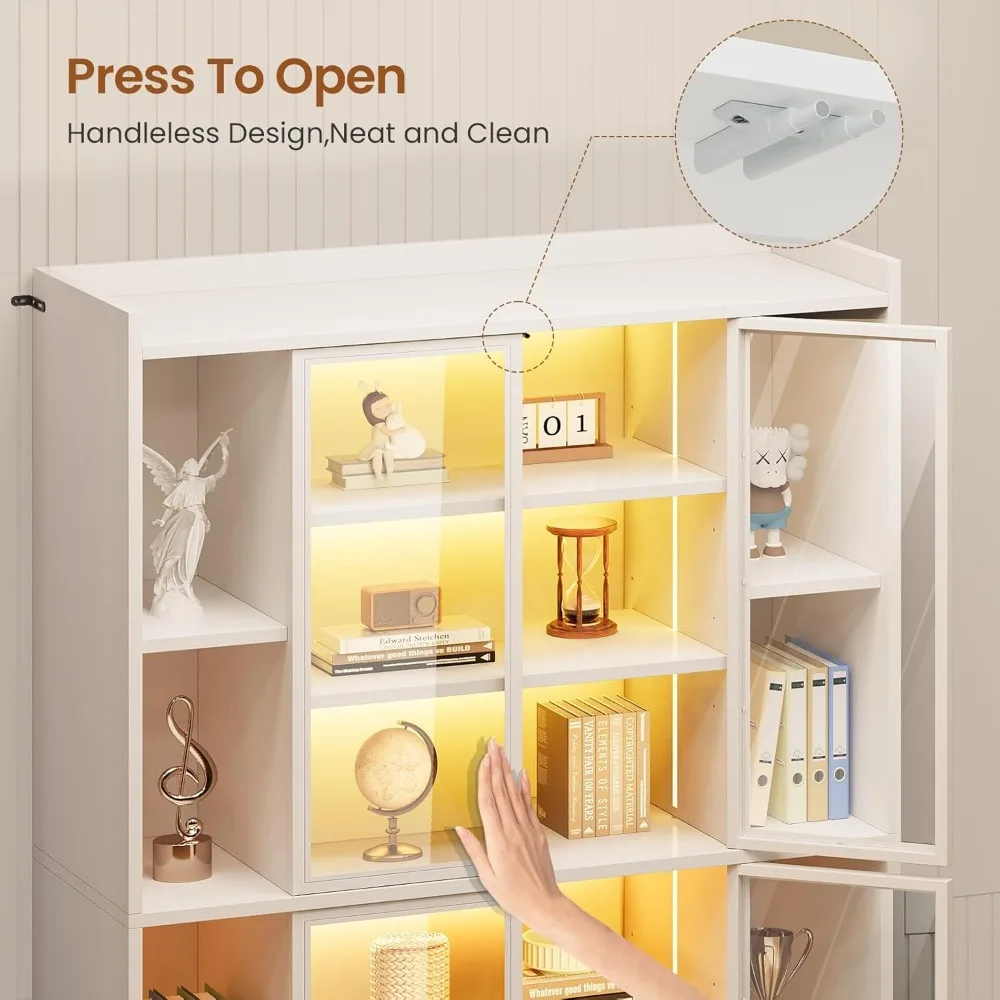 خزانة عرض باب زجاجي مضيئة مكونة من 6 طبقات مع أرفف قابلة للتعديل، وخزانة عرض تحف بطول 64 بوصة #6