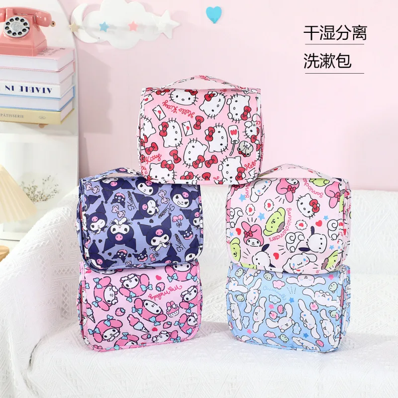

Kawaii My Melody Hello Kitty Makeup Bag Large Capacity Travel Cosmetic Case Toiletry Pouch With Handle Girls Storage Bag Gift