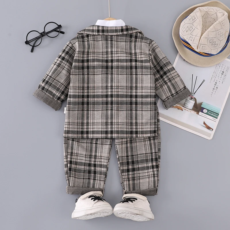 Jungen-Blazer-Anzug, 3-teiliges Set, Fliege, weißes Hemd, Hose, Kleidung für kleine Gentlemen, Baumwollmischung, langärmelig, Herbst, Größe 80-120 – Detail 3
