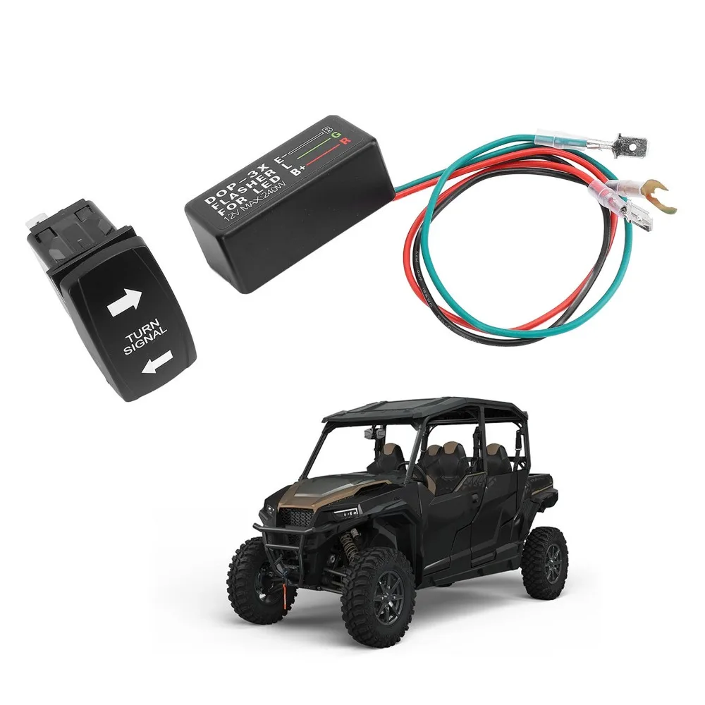 Durable DC12-24V Turn Signal Rocker Switch Green LED Turn Signal Switch Kit Rocker Switch with Flasher ATV