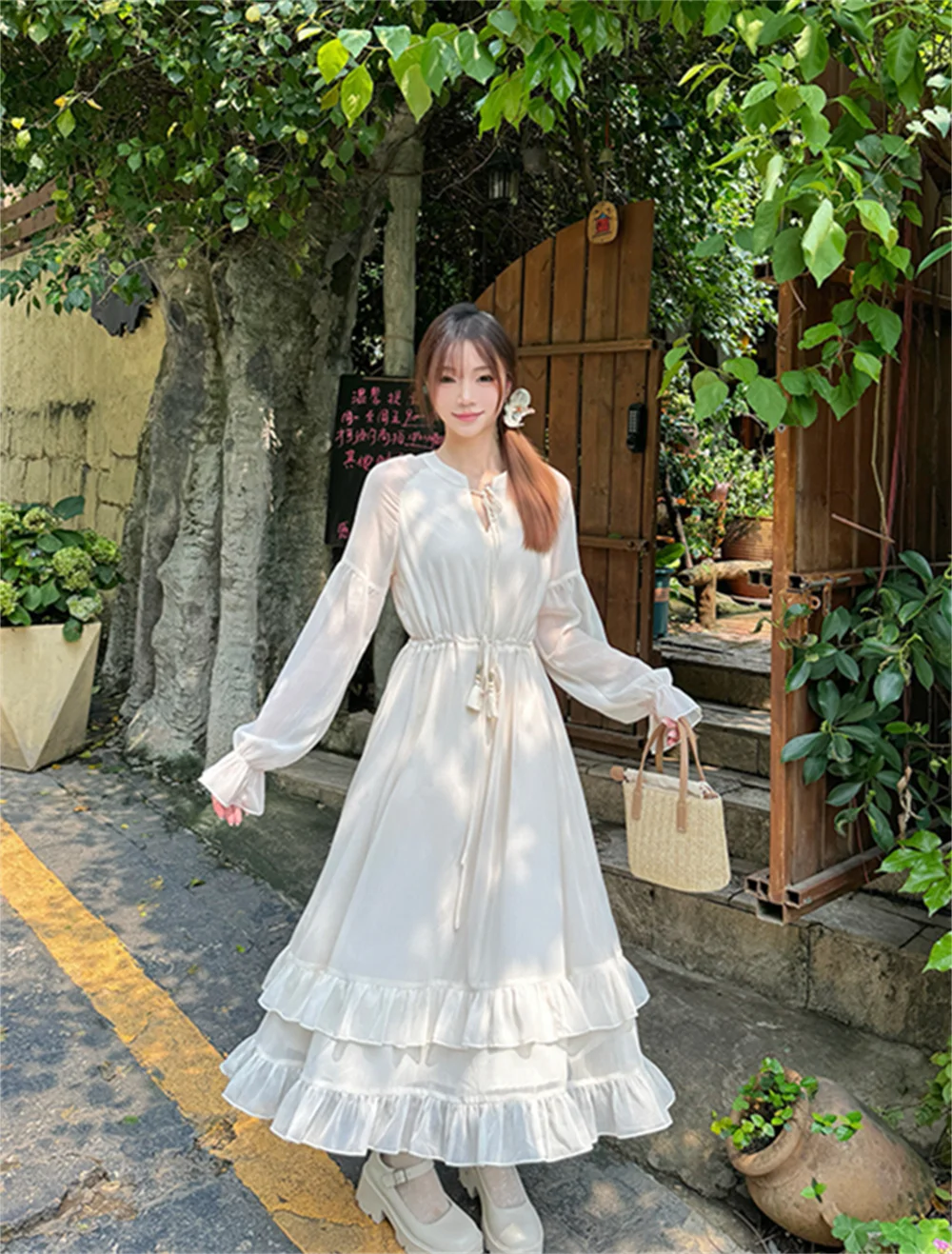 Vestidos de manga comprida vestido feminino para festa de casamento outono malhas smocked abotoado gola h-line estilo minimalista y2k