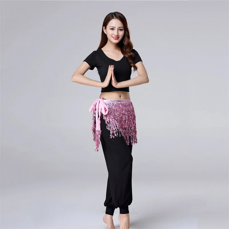 Dance Hip Skirt Sequins Fringe Skirt Tassel Lady Women Belly Dance Hip Scarf Accessories Rave Skirt For Women  Adult Dance Wear