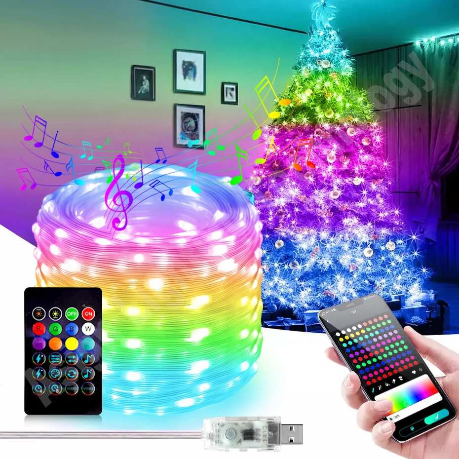 50M 20M 10M RGBIC LED Strip Waterproof Bluetooth Smart Fairy Lights Music Dream Color Light APP Control for DIY Party Christmas