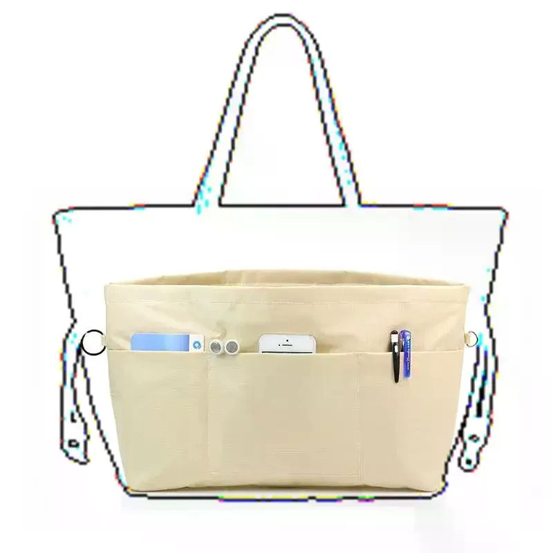 Vintage Cosmetic Organizer Insert Bag Zipper Multi Pocket Solid Color Multifunctional Bag For Women
