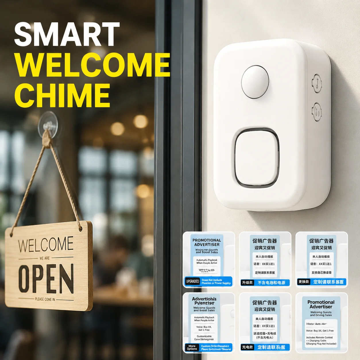 Motion Sensor Doorbell Welcome Chime, Infrared Entry Alert with Sound Voice Greeting for Shops