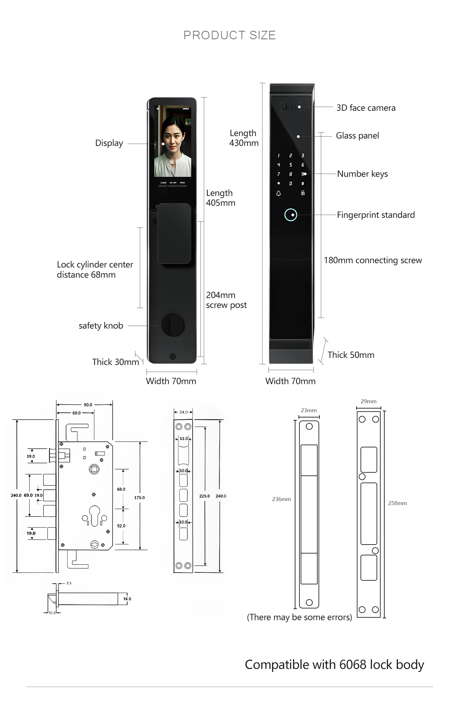 3D Face Recognition Multifunction Video Intercom Intelligent Smart Lock Door With  for Wooden Doors