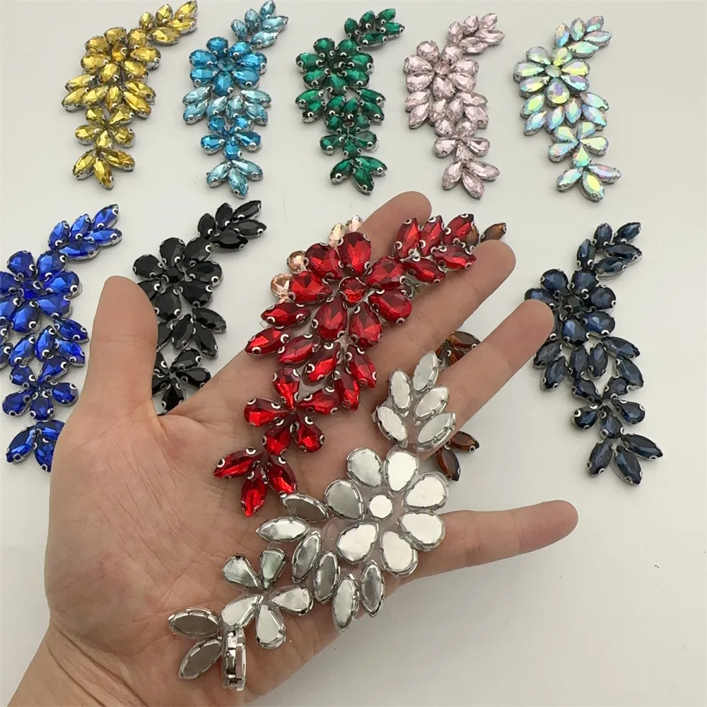Exquisite Rhinestone Applique, Multi‑Color Crystal Rhinestone Patch, Hand Sewn Gem Ornament for Dress Costume DIY Embellishment
