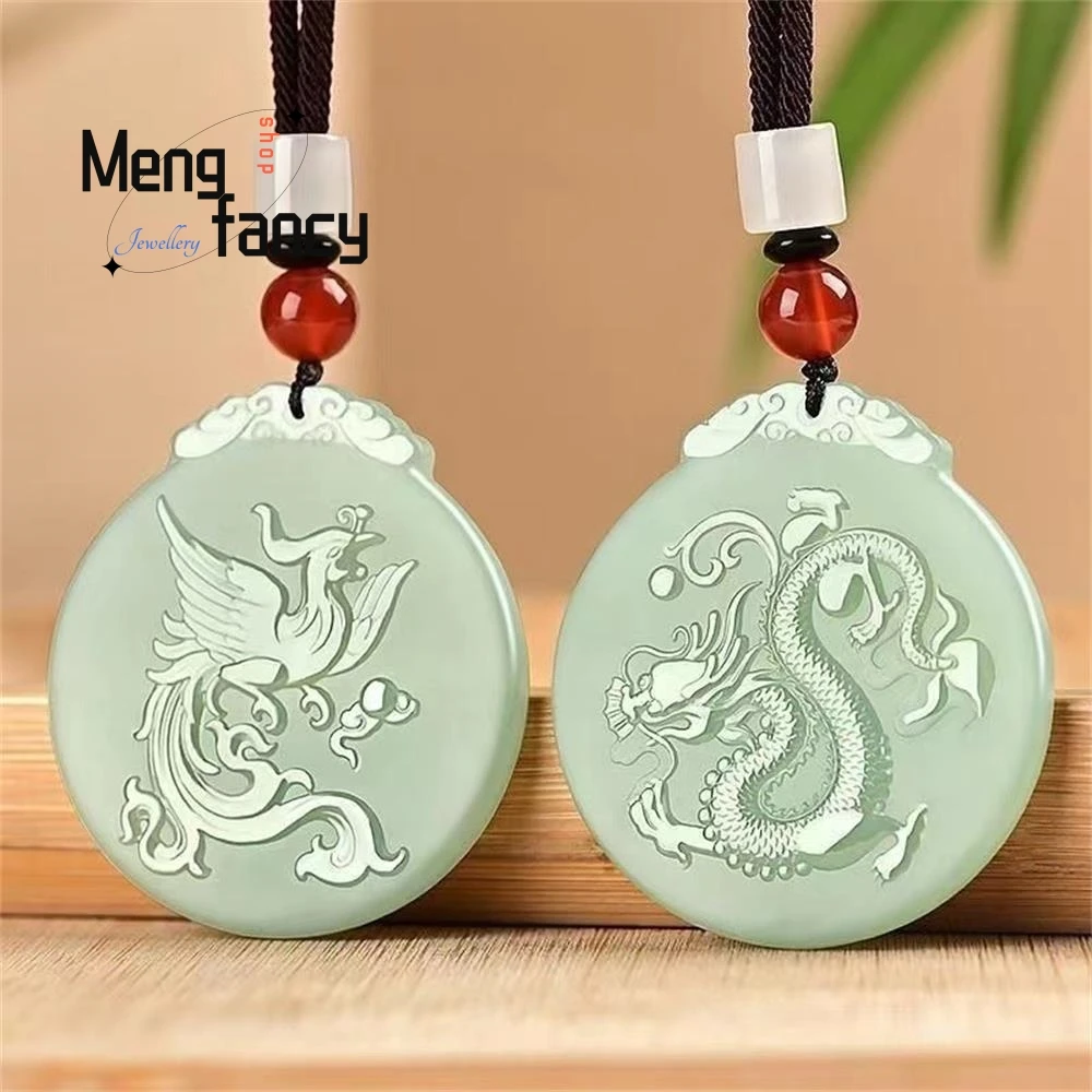 

Natural Afghan Greenish White Jade Exquisite Dragon Phoenix Couple Pendant National Style Fashion Jewelry Popular Holiday Gifts