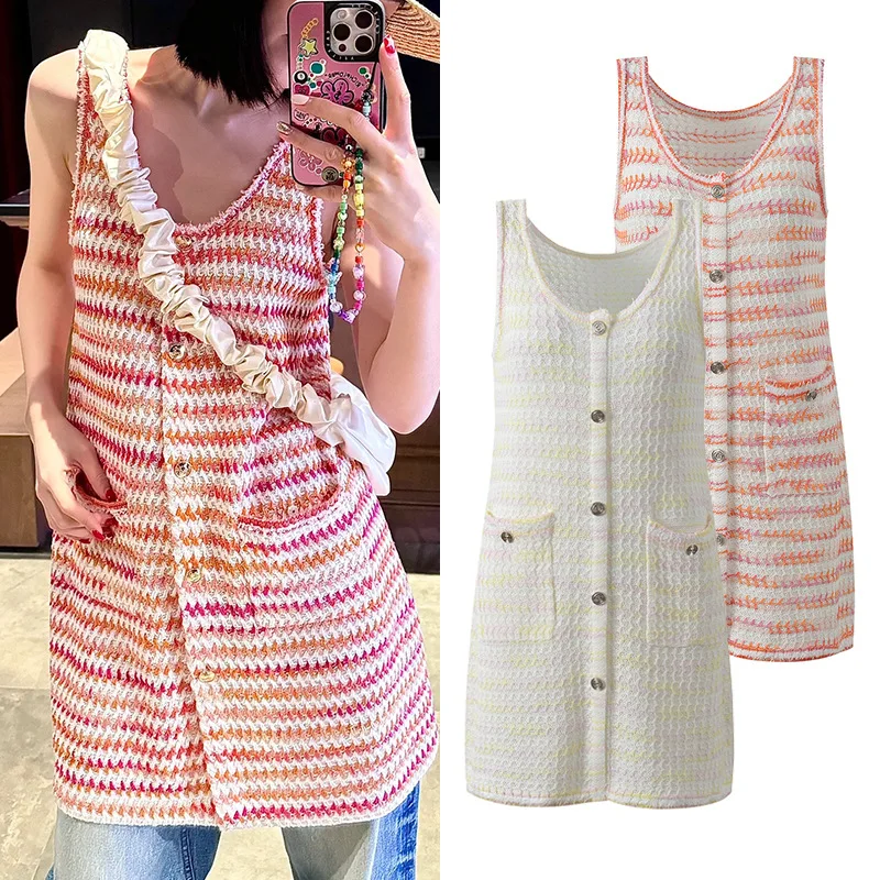 

Summer 2025 New Design Floral adient Fre Sweet Faionable Svel Knitted Vest Dr Versatile round Neline Other M...
