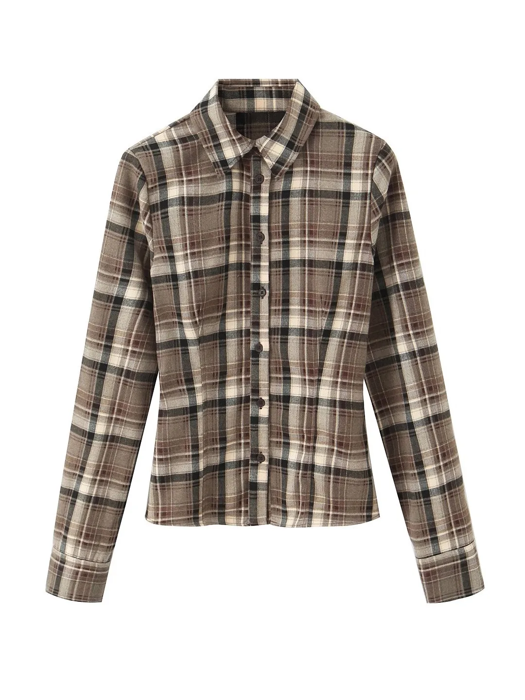 

Ретро Sle Slim Fit irt с завязкой на талии Long Sve Floing Plaid ort Length Женская повседневная хлопковая одежда на осень