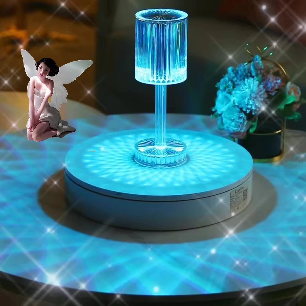 

Crystal Table Lamp+ Color-changing Touch Light, Remote Control, LED Night Light, Small Acrylic Cordless Light