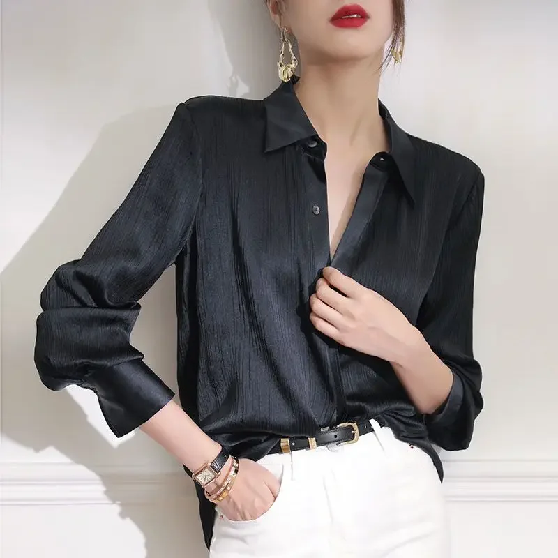 2024 Autumn Shirt Fashion Women Long Sleeve Button Up Shirt Elegant Female Loose Office Top Spring Solid Color Blouse New 23151