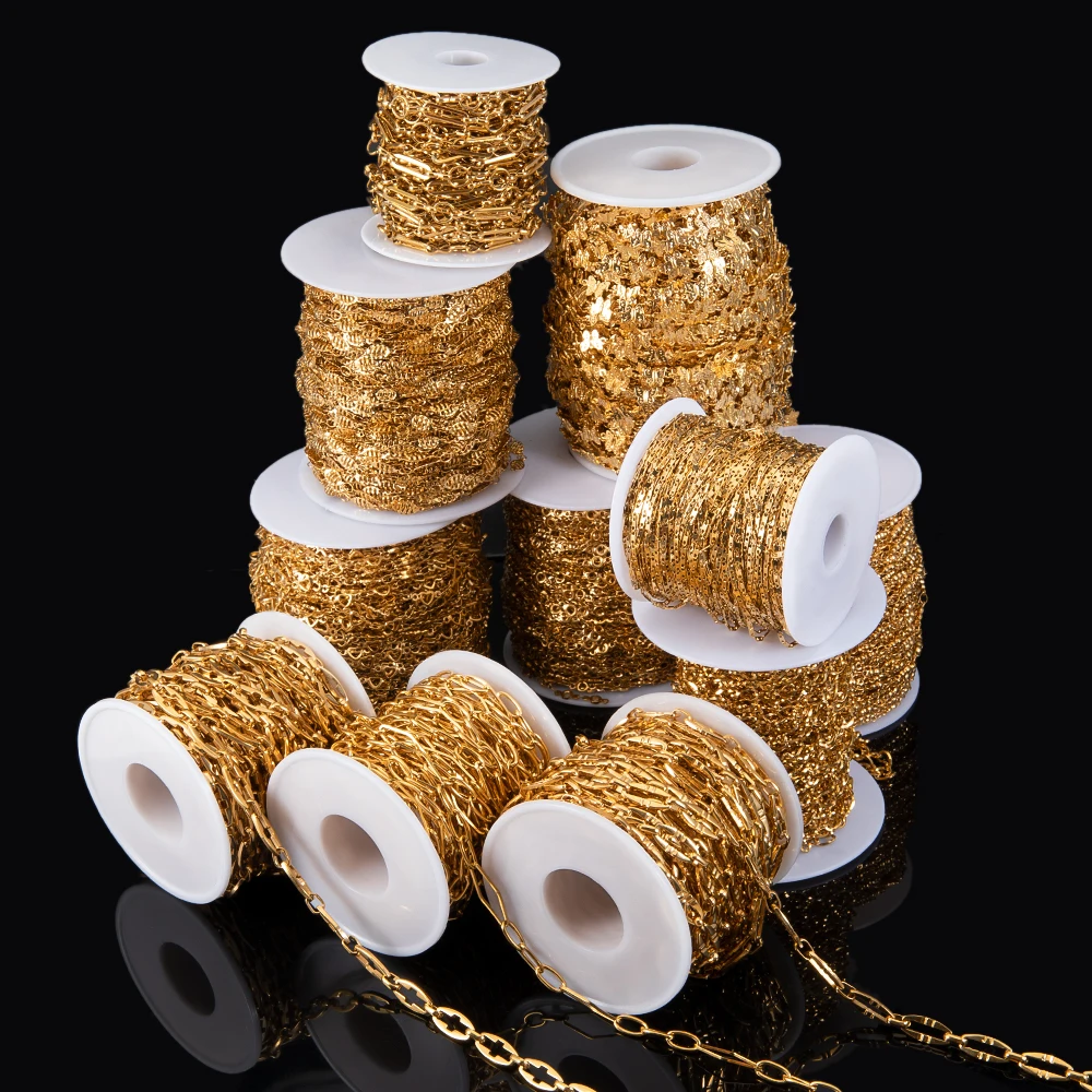 No Fade 1Meter Multi Styles Stainless Steel Gold Color Link Chain Bulk Chains for DIY Necklace Bracelet Jewelry Making Wholesale