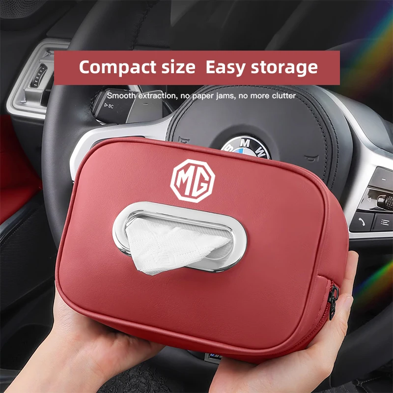 حقيبة مناديل السيارة صندوق تخزين مناديل متعدد الوظائف لـ MG 4 5 6 7 Cyberster ES5 ONE MG5 Scorpio ZS HS MARVEL-R Hector MG3 EZS EV