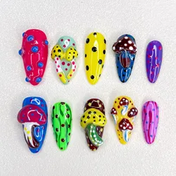 New Product Pure Handmade Temperament Short Press on Nail Hand-painted Oil Painting Flower Nail Art Style