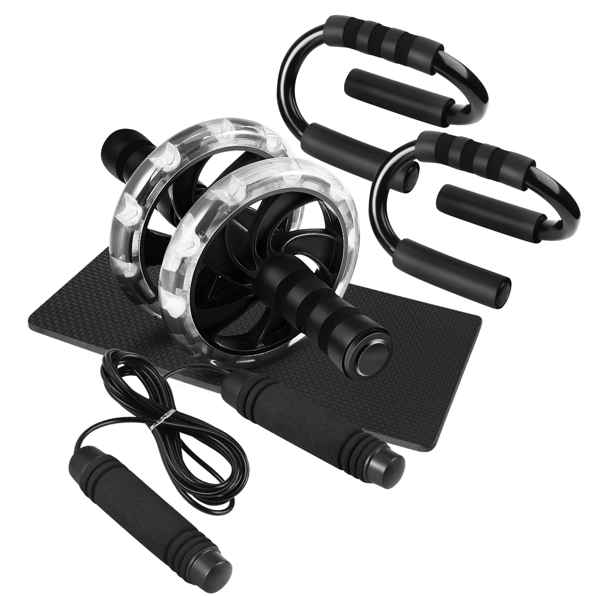 

MOVTOTOP Abdominal Trainer Kit AB Wheel Roller with Push-Up Bars Jump Rope and Knee Pad Perfect Abdominal Core Carver Fitness Wo