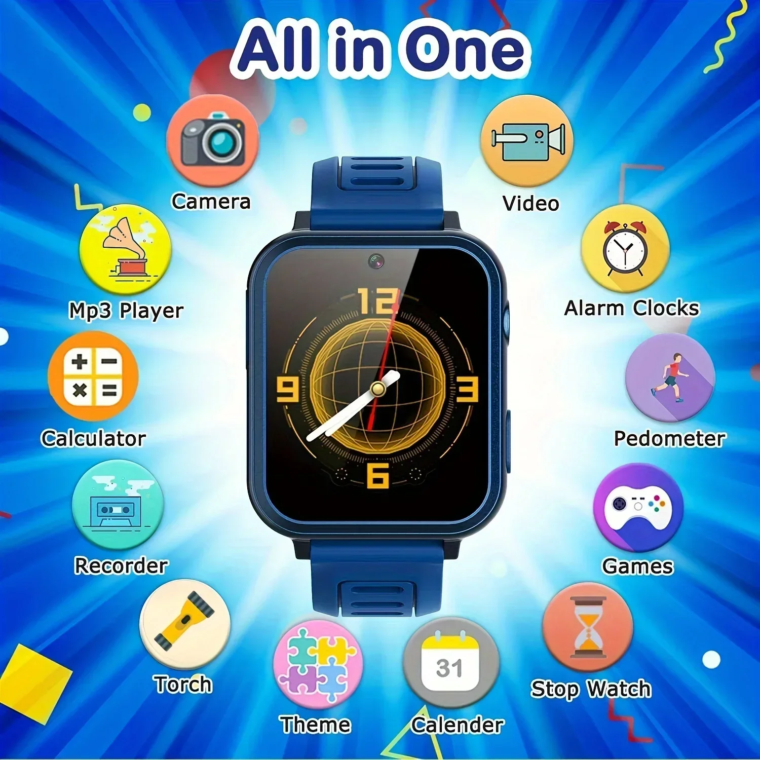 2024 New Kids Smartwatch - for Boys & Girls. 24 Mini Games. Camera. Music Play. Alarm Clock. Sports Tracker. Gift for Kids.