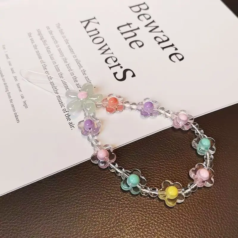 Telefon Anti-verloren Lanyard Schlüssel Kurze Handgelenk Anhänger Bunte Macaron Runde Perle Anhänger frauen hand Kette Handy Lanyard