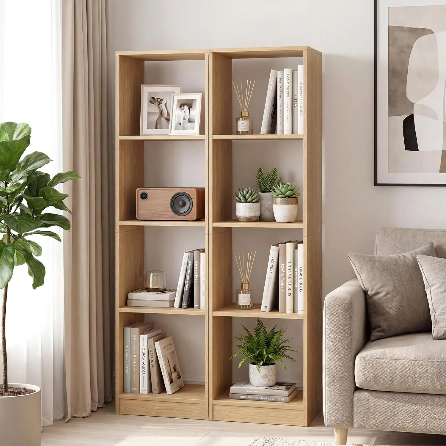 4 Cube Bookshelf, Freestanding 5 Tier Open Bookcase, Modern Cube Storage Organizer with Anti-toppling Device, Customized