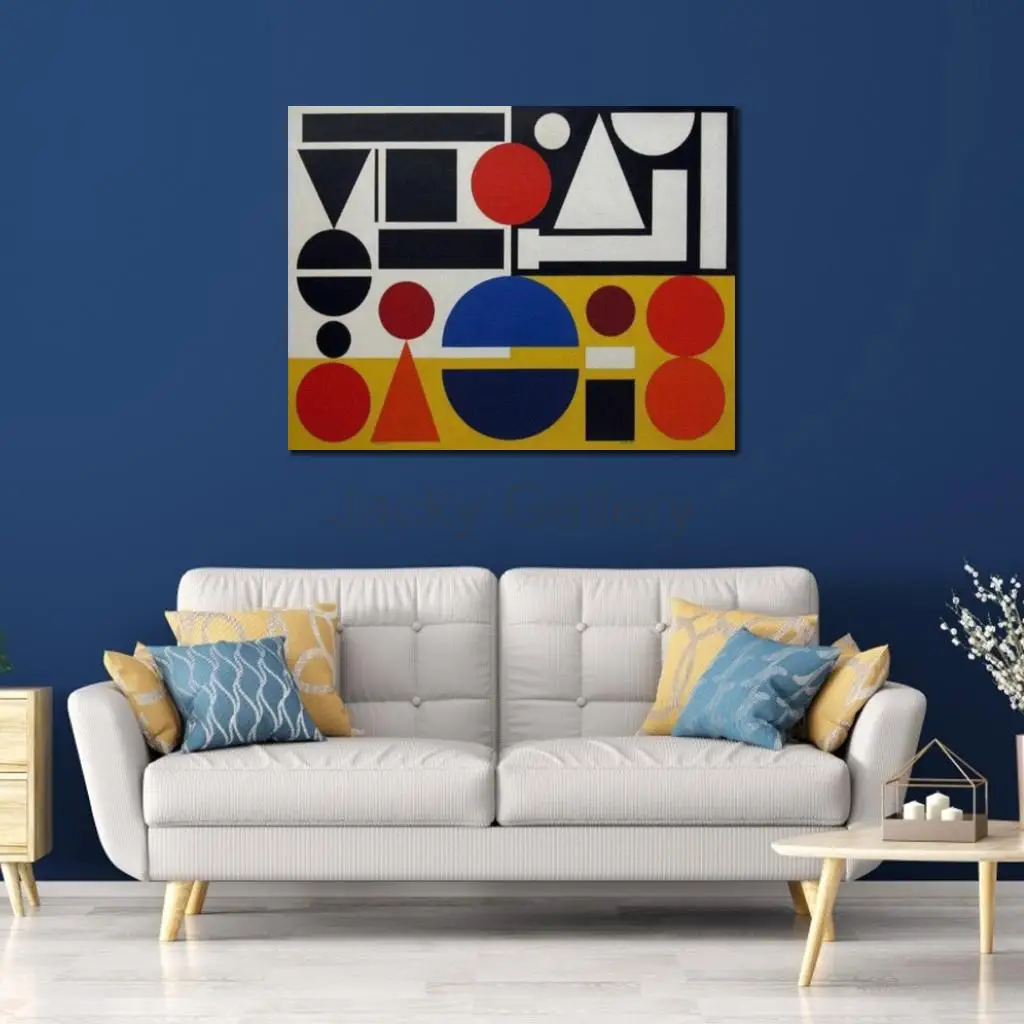 Hand Painted Geometric Abstract Cubist Landscape Oil Painting Modernist Color Block Nature Wall Art Large Canvas Decor