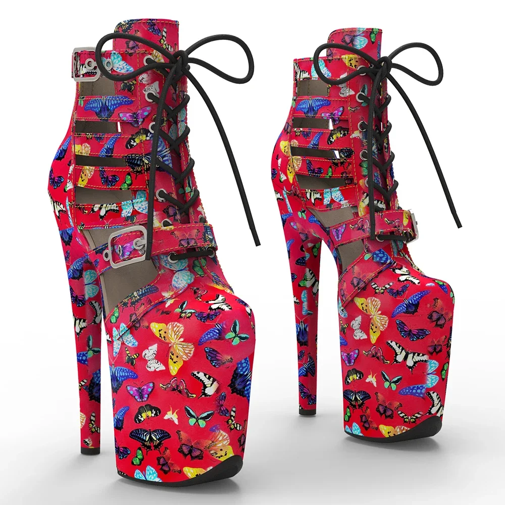 Leecabe 20CM/8inches Shiny Patent PU Butterfly pattern Upper Fashion trend platform Pole Dance boot