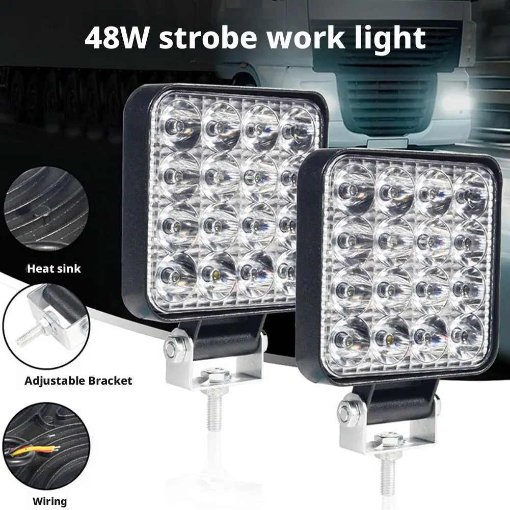 

12 В 48 Вт водонепроницаемый светодиодный рабочий фонарь, супер яркий квадратный внедорожный прожектор для грузовиков/внедорожников, сверхмощный туман для ночного вождения L G9Y8