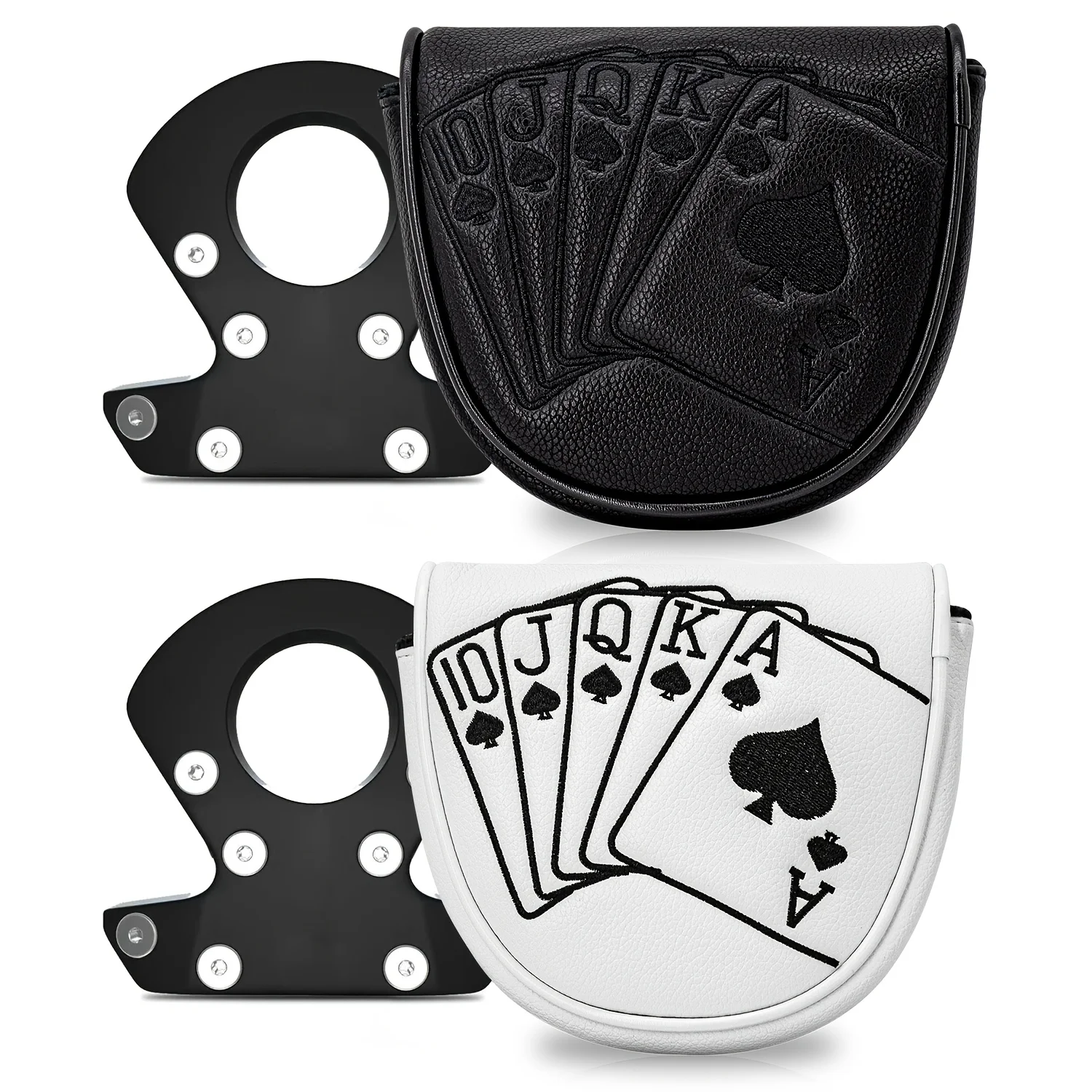 capa-para-cabeca-de-putter-padrao-de-cartas-de-baralho-fecho-magnetico-revestimento-de-pu-forro-de-la-macia-disponivel-em-preto-e-branco