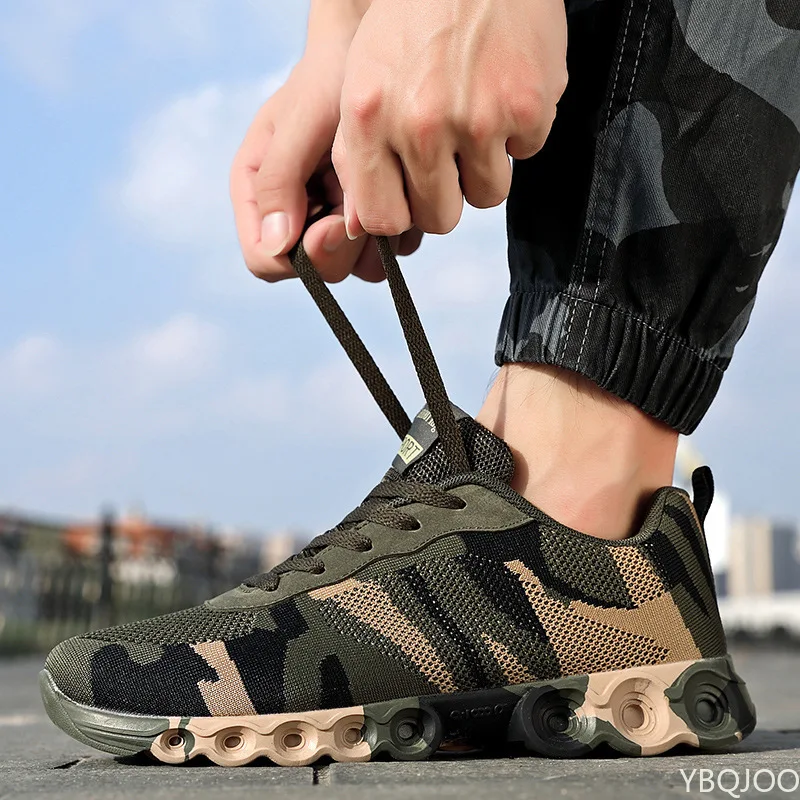 2022 Summer New Shoes for Men Knitting Camouflage Sneakers Breathable Mesh Comfortable Lace Up Athletic Trainers Plus Size 45