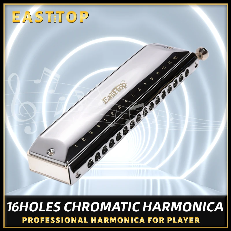 EASTTOP professional chromatic harmonica T16-64C 16holes brass comb chromatic, slide harmonica,good sound,silver color