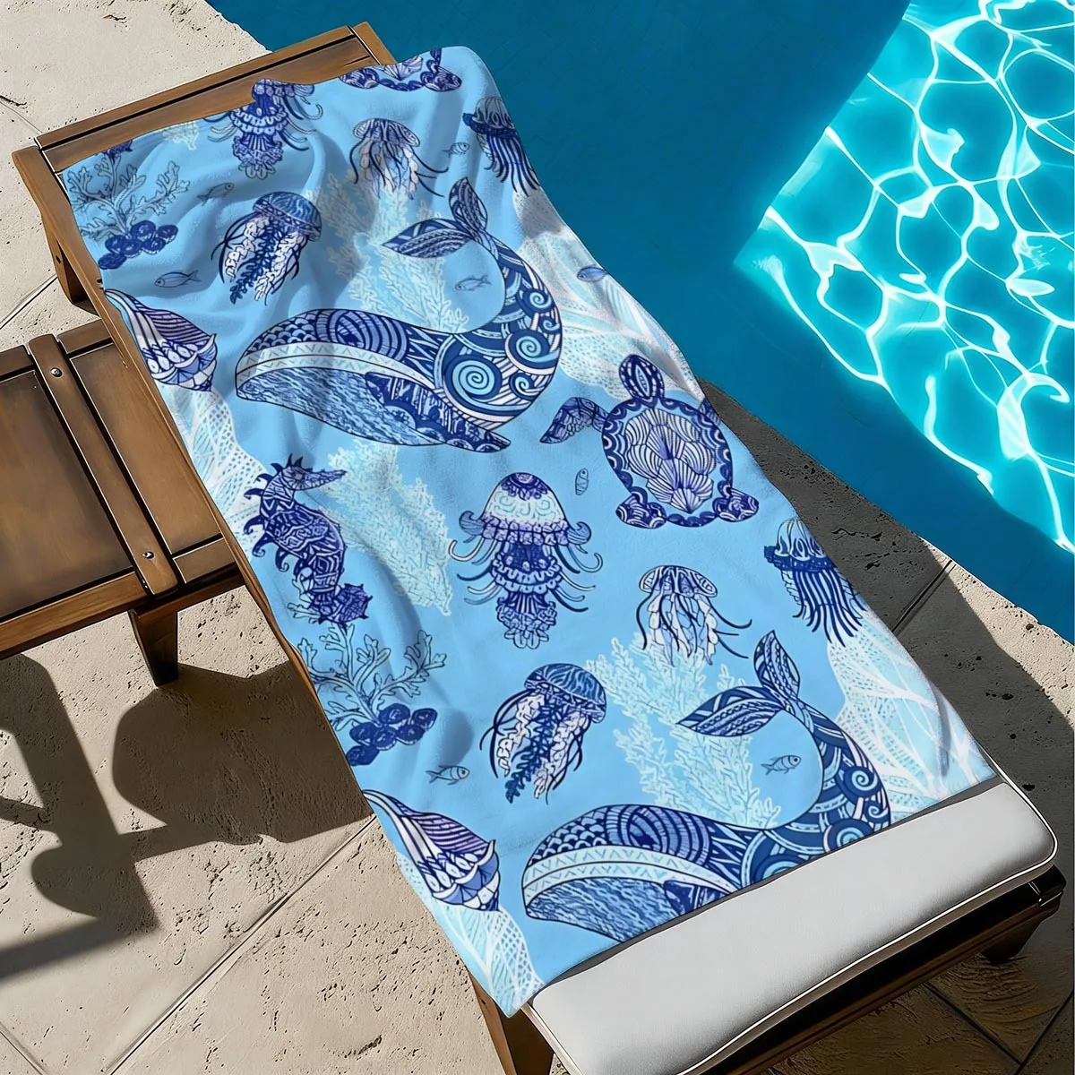 Ocean Pattern Printed Microfiber Printed Beach Towel Adult Swimming Bath Towel Super Absorbent & Quick-Dry Sand Free Bath Towel