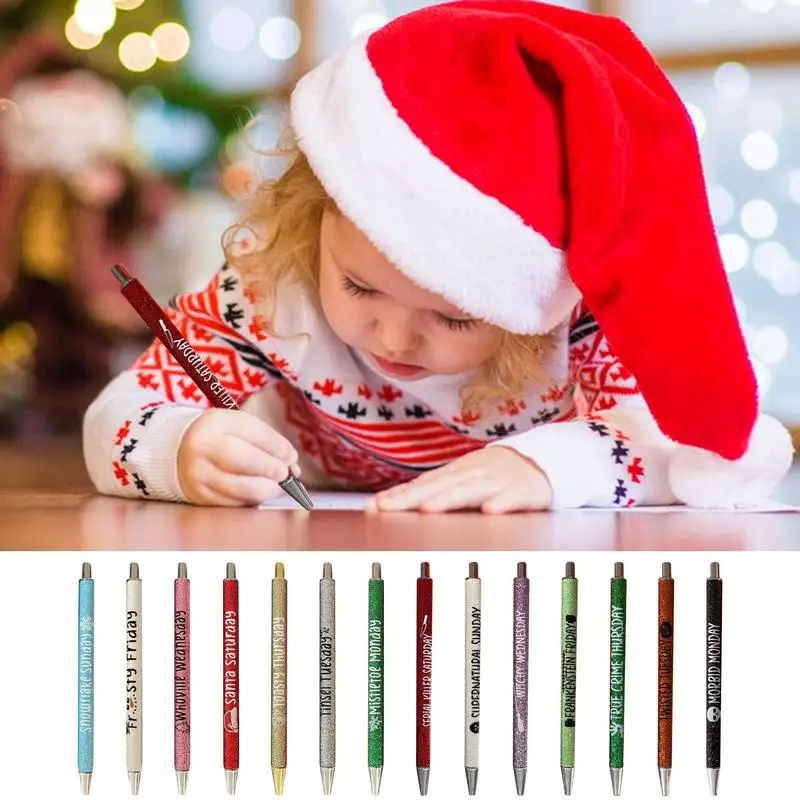 Halloween Pen Set 7 Pcs Days Of The Week Funny Spooky Pens Metal Cute Glitter Gel Pen For Family Halloween Gifts Colleagues