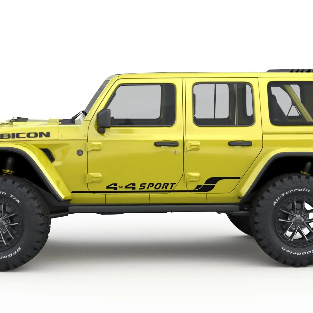 

2X наклейка-наклейка, виниловая рокерная панель, боковые гоночные полосы, спортивная графика 4x4 для Jeep Wrangler Rubicon Jk JL, 4-дверный, 2007-настоящее время