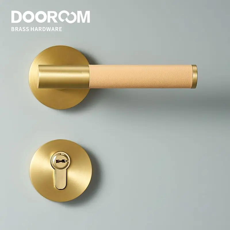 Dooroom Brass Leather Door Lever lock Set Modern Light Luxury Multi Colors Interior Bedroom Bathroom Wood Dummy Handle