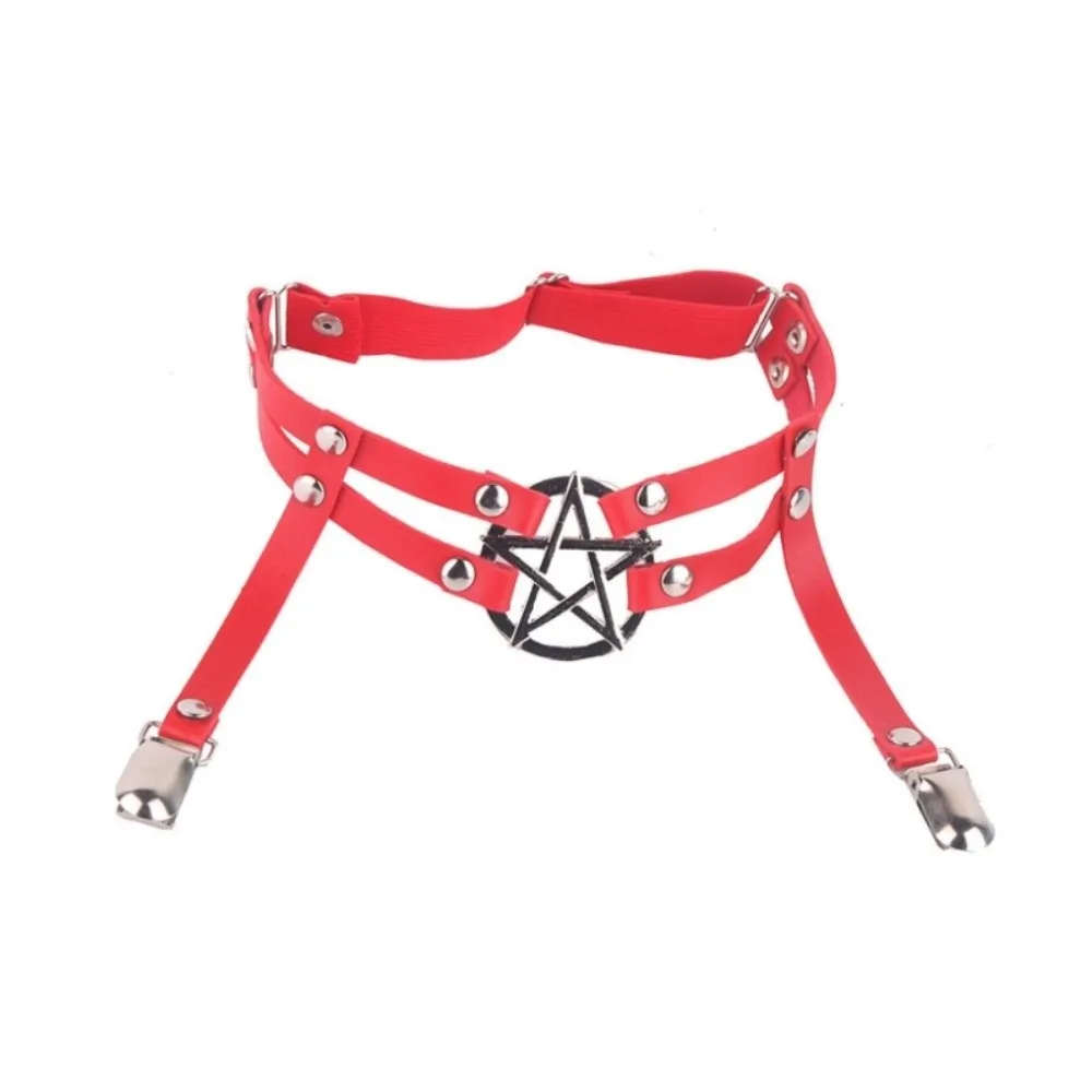 Cool Adjustable Pentagram Leg Strap Punk PU Leather Garter Belt Rock Gothic Suspender Stockings Clip JK Accessory