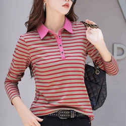Spring Autumn Clothes Button Tee Shirt Femme Turn-Down Collar T Shirt Women Long Sleeve Cotton Tshirts Casual Loose Tops Female