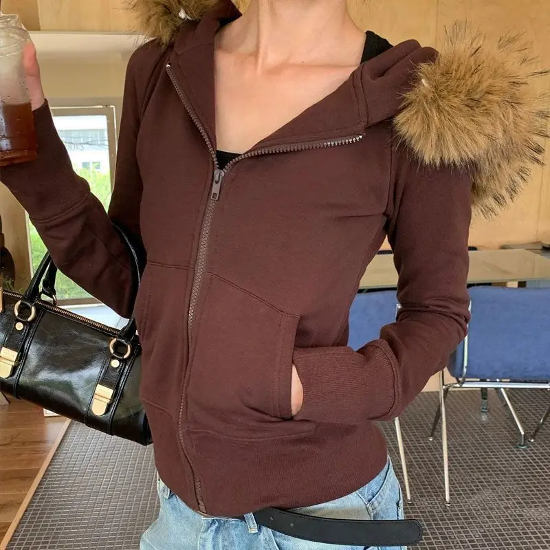 

MEXZT Y2K толстовки на молнии женская модная уличная укороченная толстовка с капюшоном зимняя куртка Gyaru Harajuku в стиле гранж с искусственным воротником новая