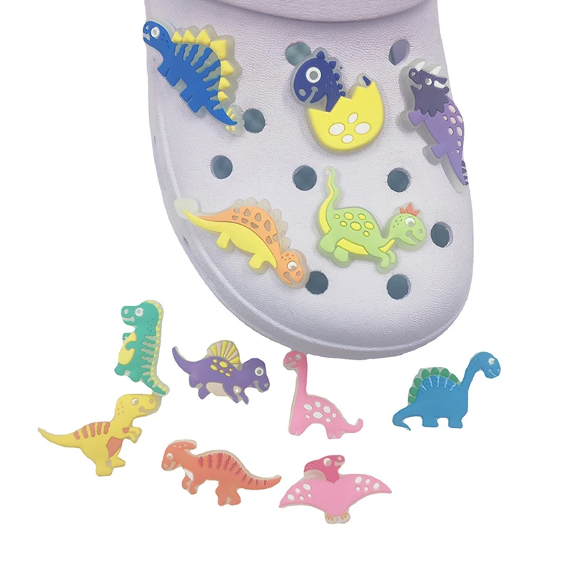 12 stücke leuchtende Dinosaurier Schuh Charms PVC Neuheit Dekoration Schuh Mädchen Jungen Weihnachten Party Geschenke Schuh Zubehör