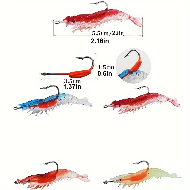 4 Stück, realistischer Garnelenköder, mit Haken, Jigging-Köder, für Salzwasser, Angelzubehör für den Außenbereich – Detail 5