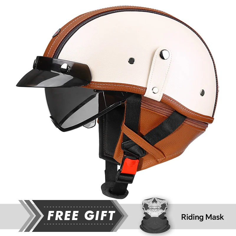 

Винтажный полушлем для мужчин и женщин, унисекс, высококачественные кожаные мотоциклетные полушлемы в горошек, безопасный полушлем для верховой езды 1/2, открытый полушлем